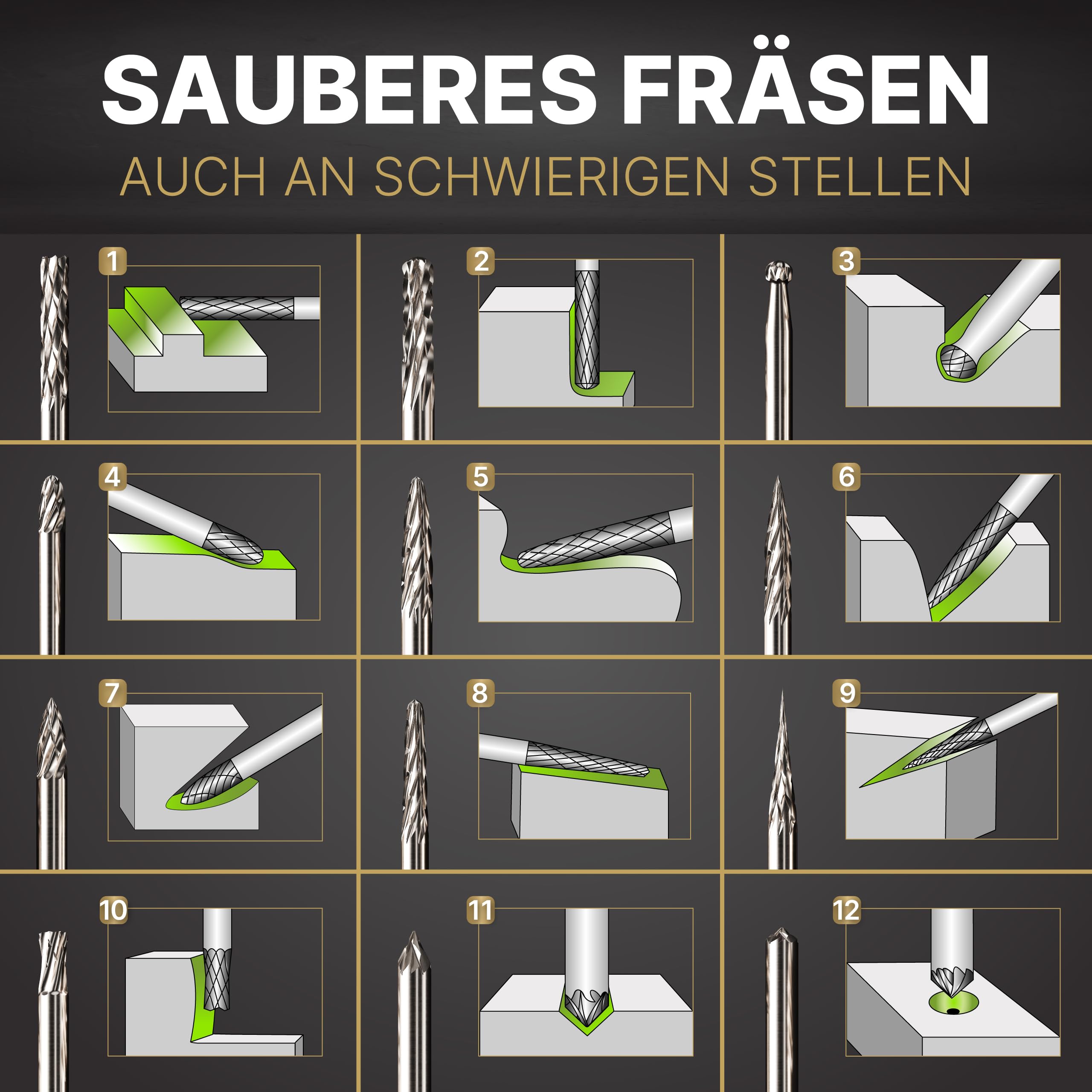 Hartmetall Frässtifte Set (12 Stück) mit 3mm Kopf und 3mm Schaft