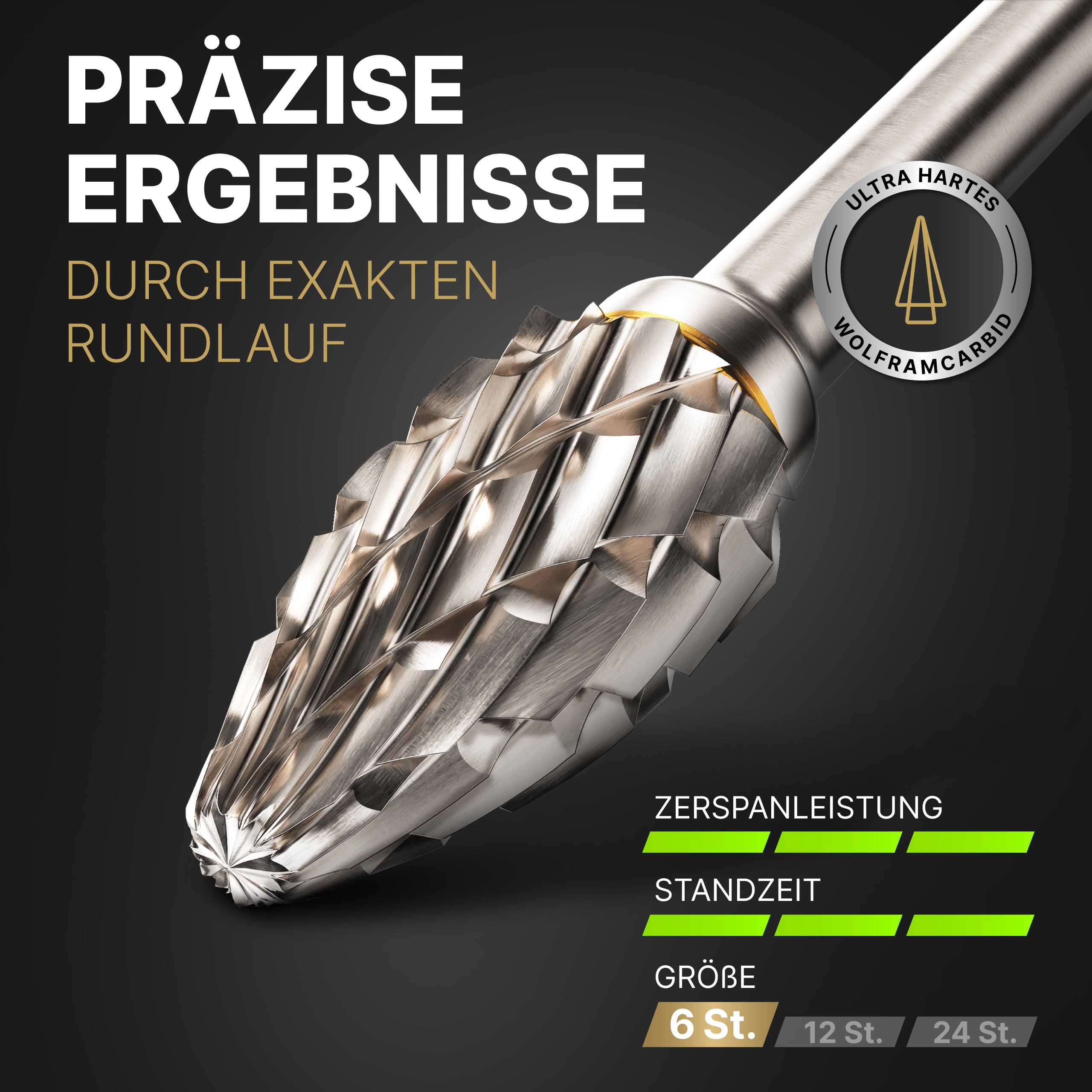 Hartmetall Frässtifte Set (6 Stück) mit 6mm Kopf und 3mm Schaft