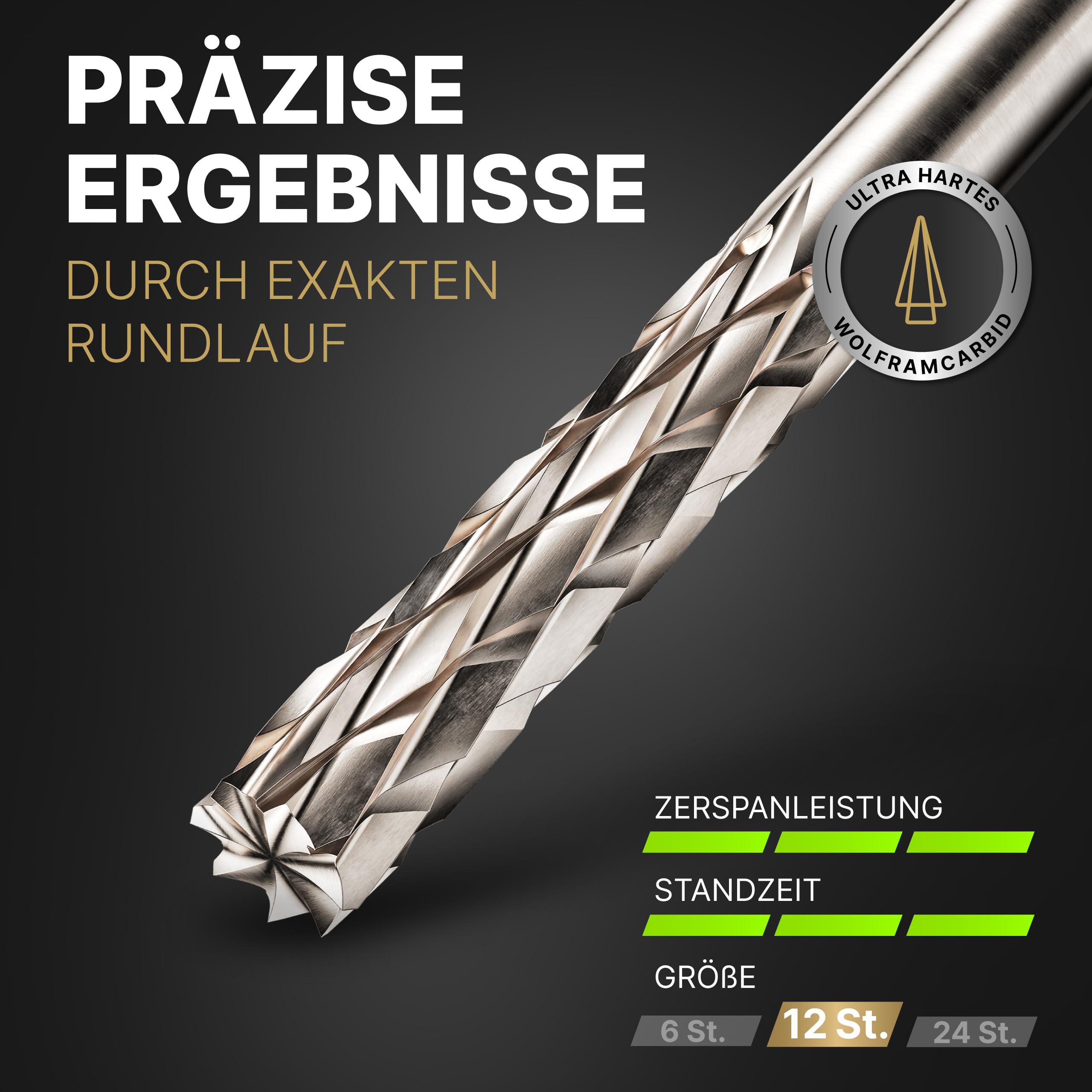 Hartmetall Frässtifte Set (12 Stück) mit 3mm Kopf und 3mm Schaft