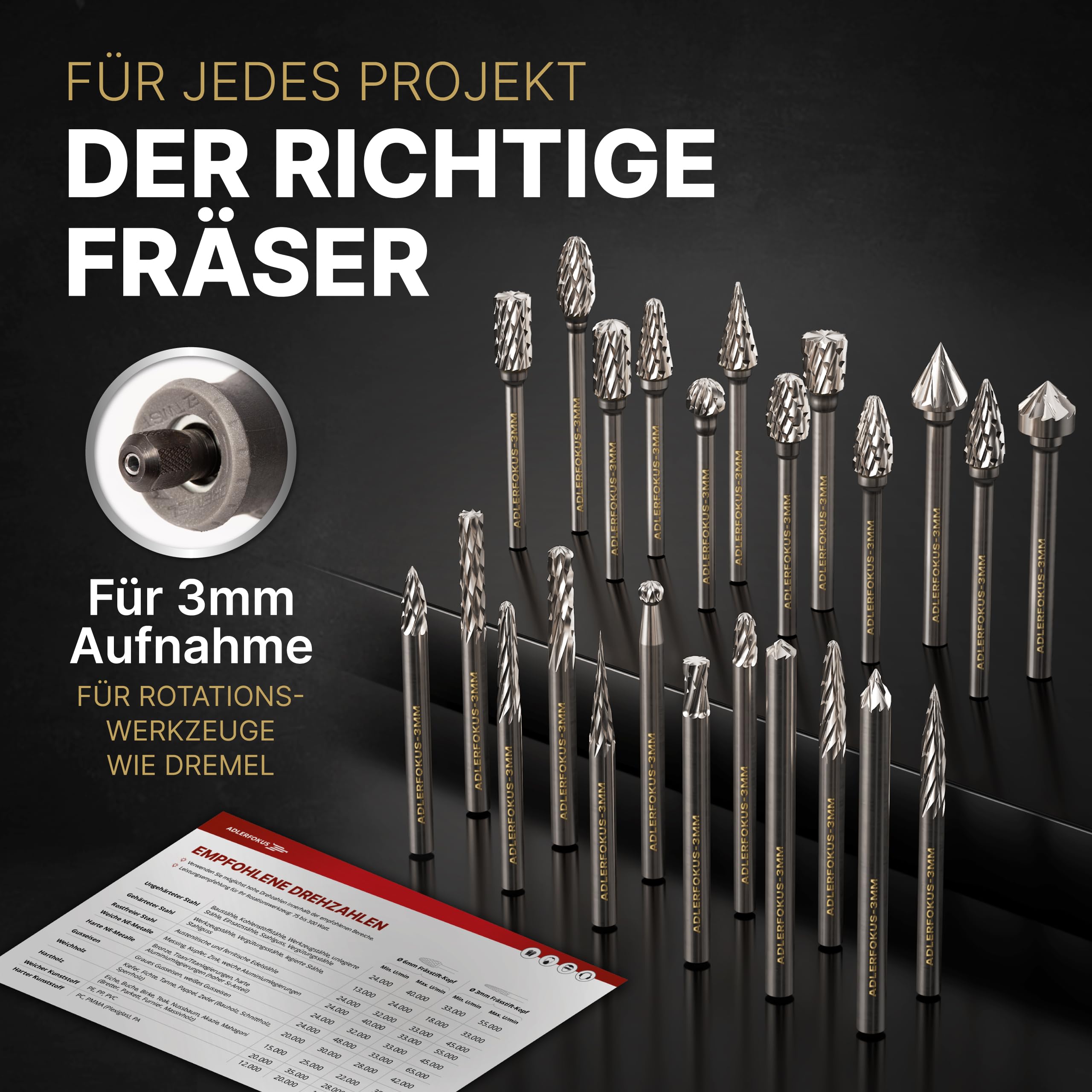 Hartmetall Frässtifte Komplett-Set (24 Stück) mit 3mm Schaft