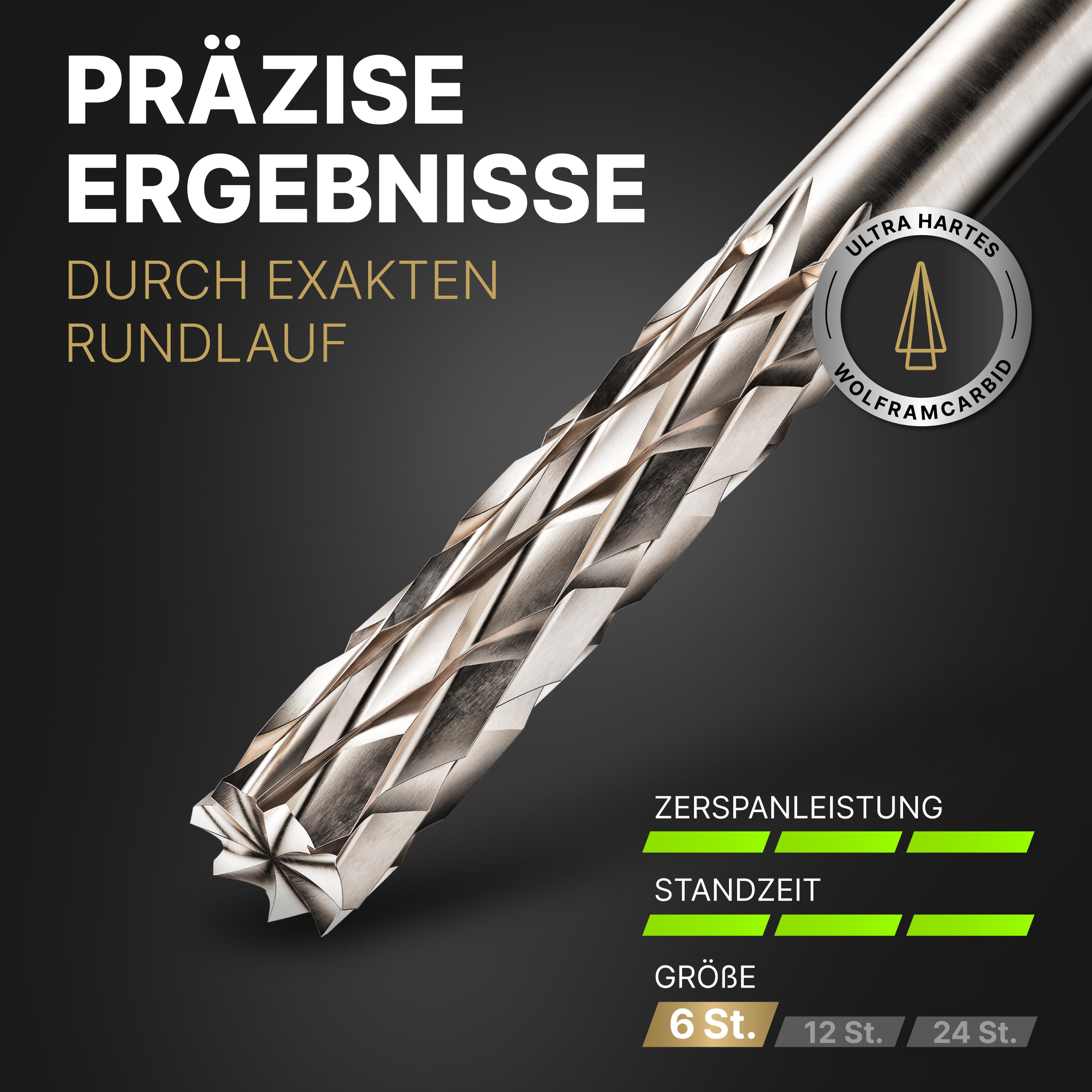 Hartmetall Frässtifte Set (6 Stück) mit 3mm Kopf und 3mm Schaft