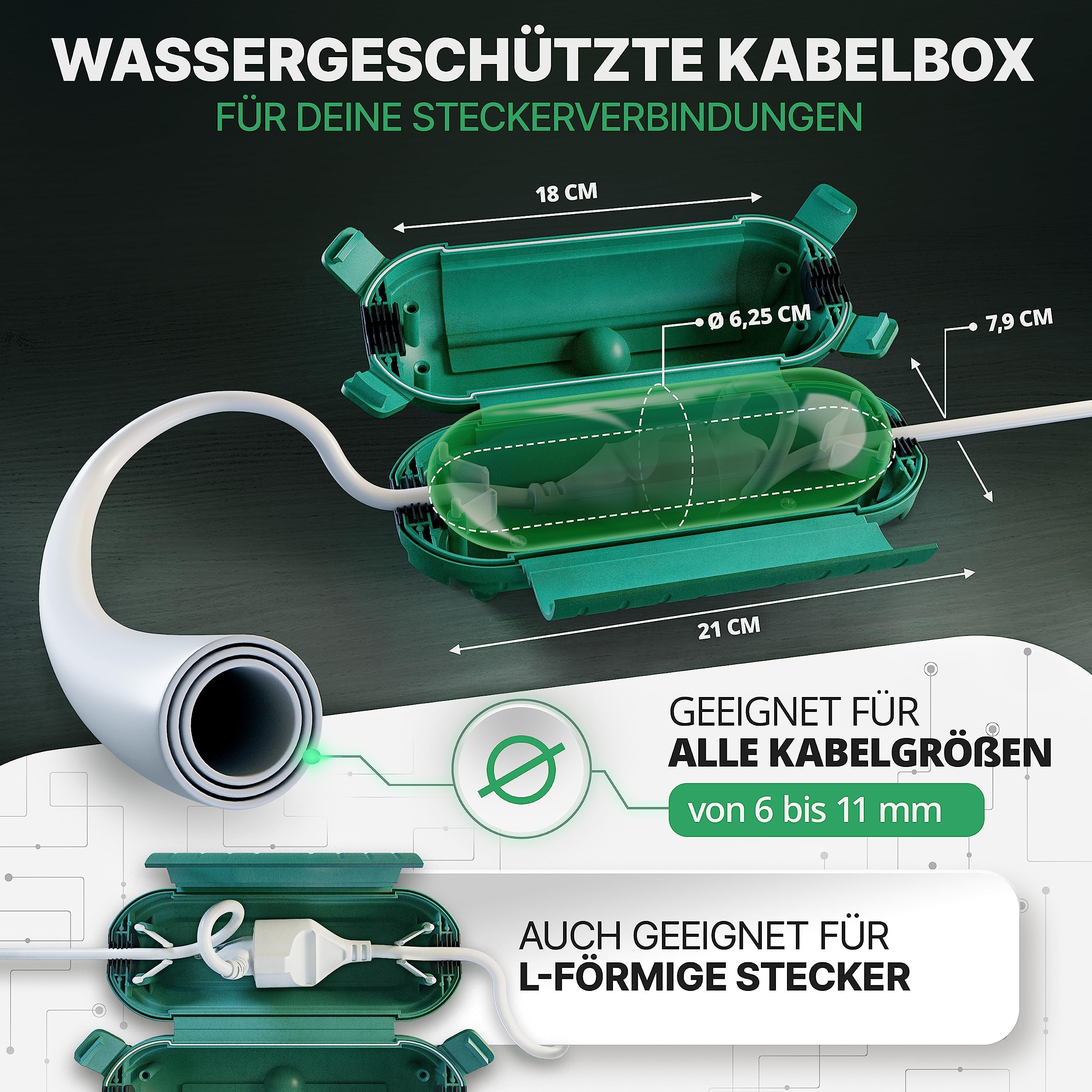 Wetterfeste Kabelbox (IP44) für Steckverbindungen