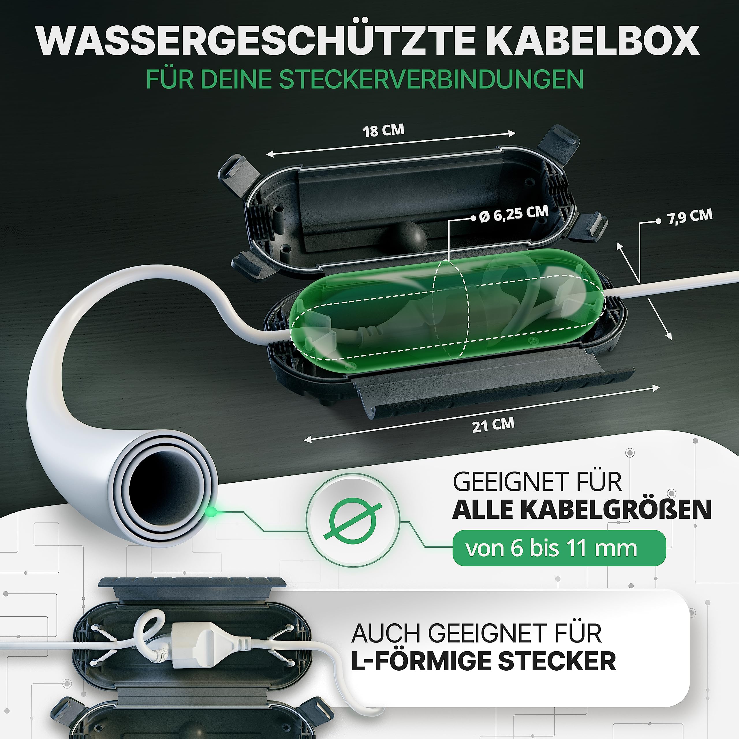 Wetterfeste Kabelbox (IP44) für Steckverbindungen