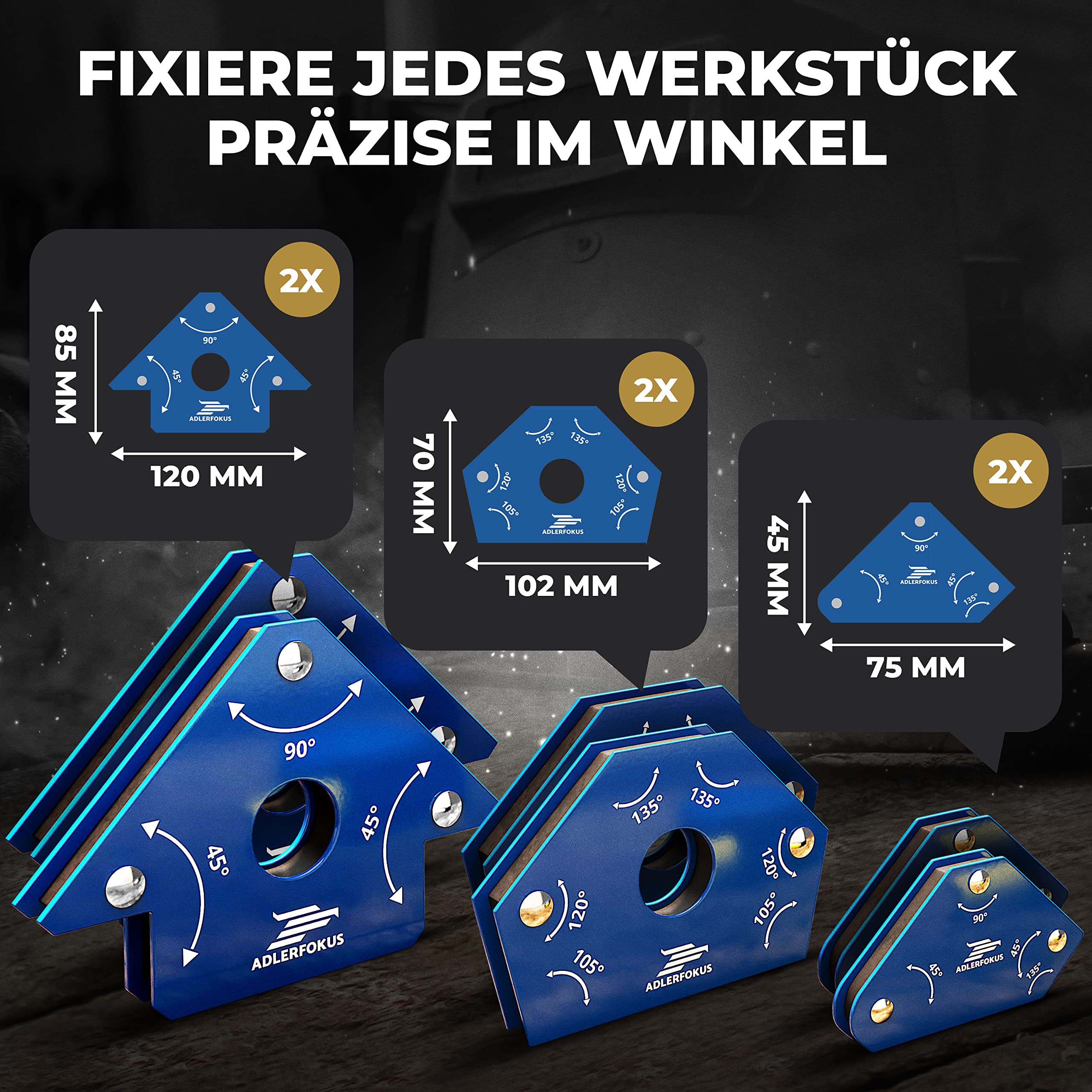 Schweißmagnet Set (6 Stück) mit bis zu 11,3 KG Haftkraft