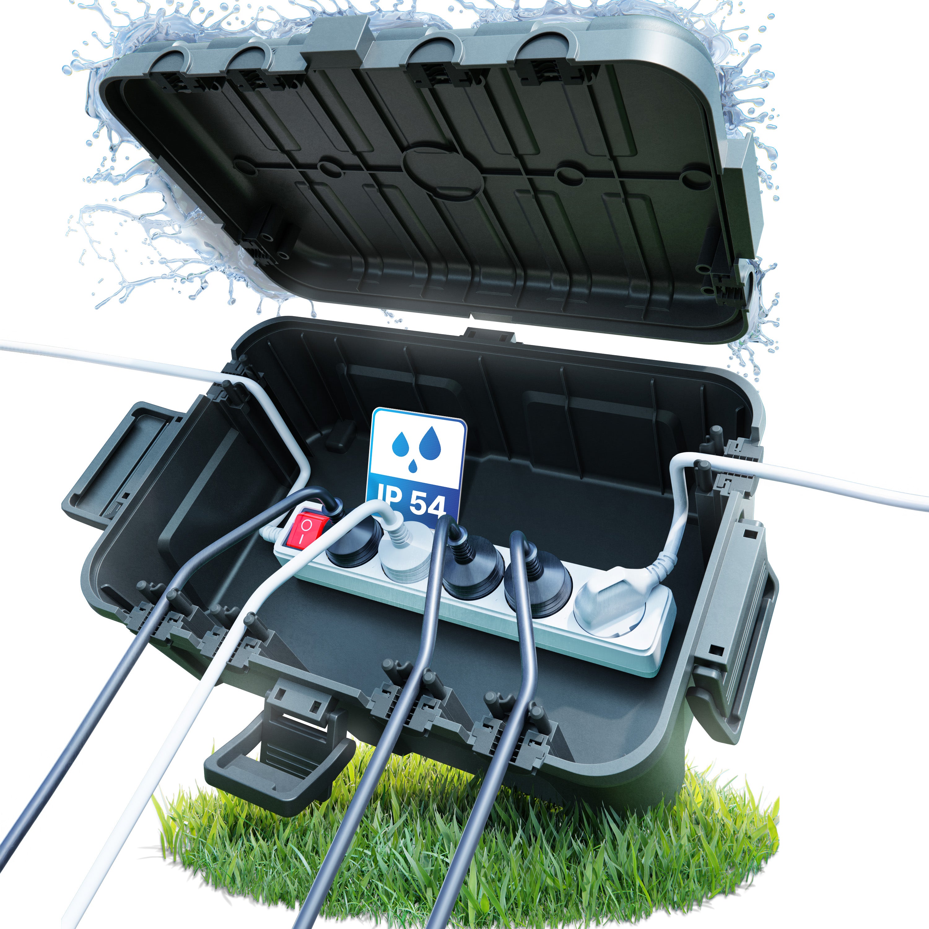 Wetterfeste Kabelbox (IP54) mit 6 Kabeleingängen