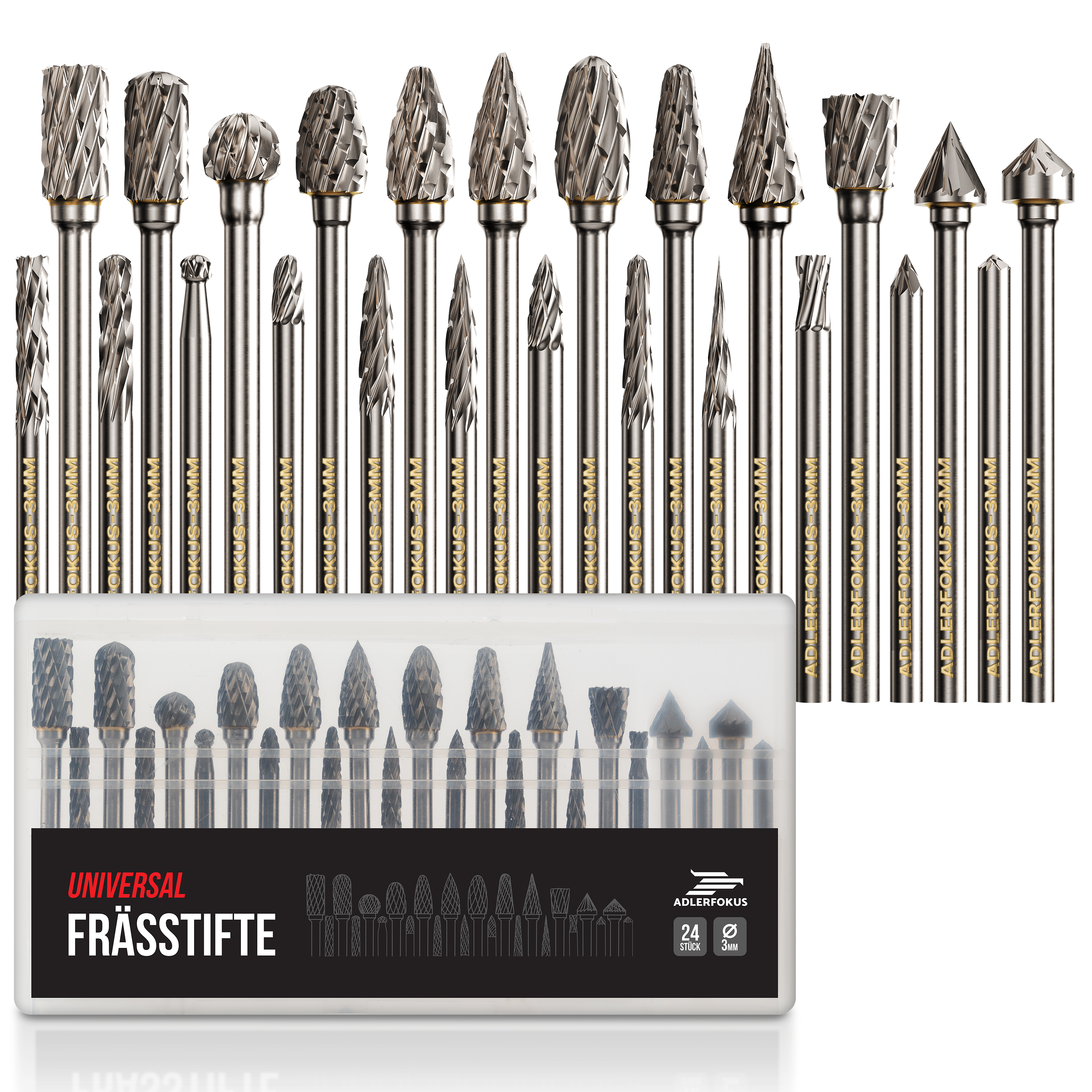 Hartmetall Frässtifte Komplett-Set (24 Stück) mit 3mm Schaft