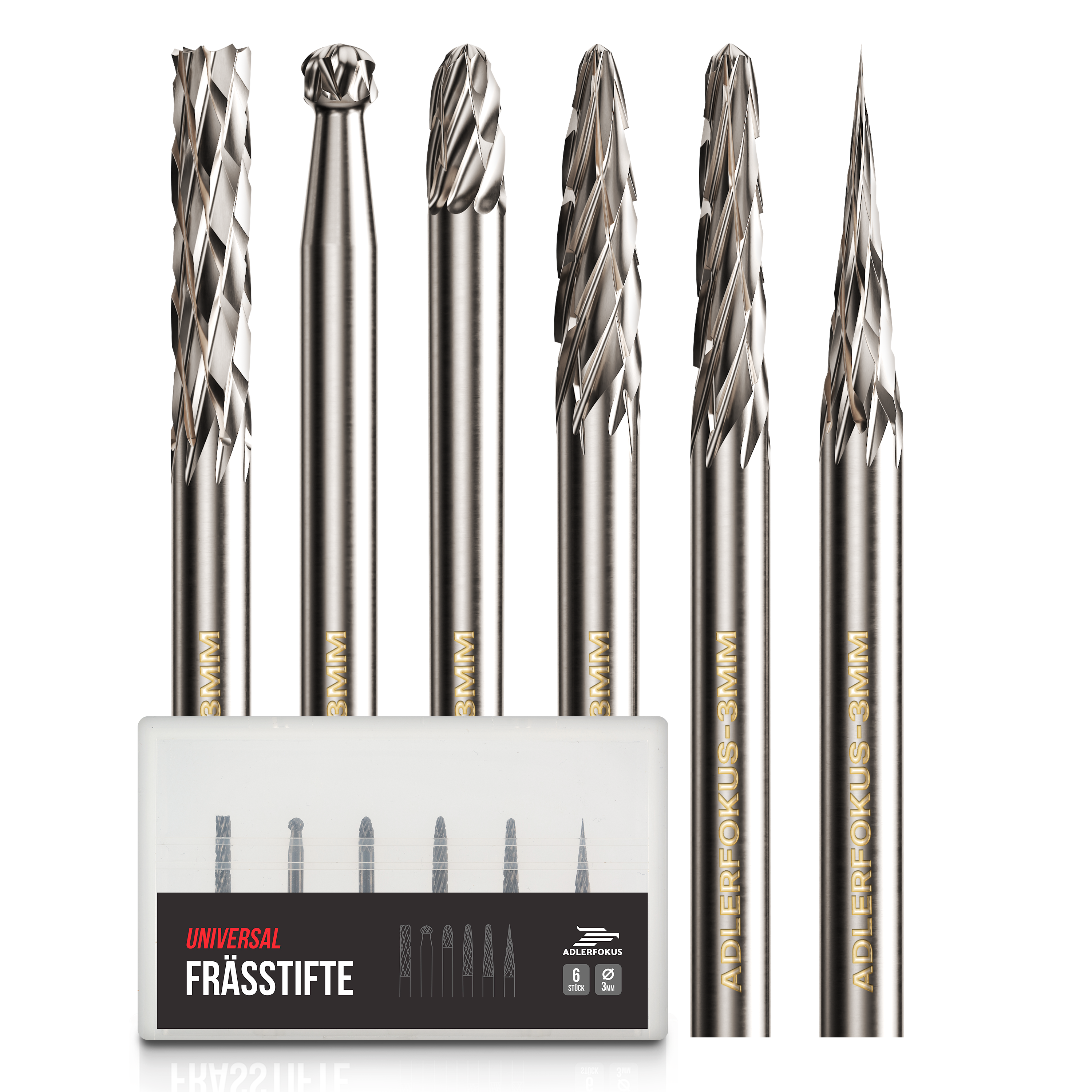 Hartmetall Frässtifte Set (6 Stück) mit 3mm Kopf und 3mm Schaft