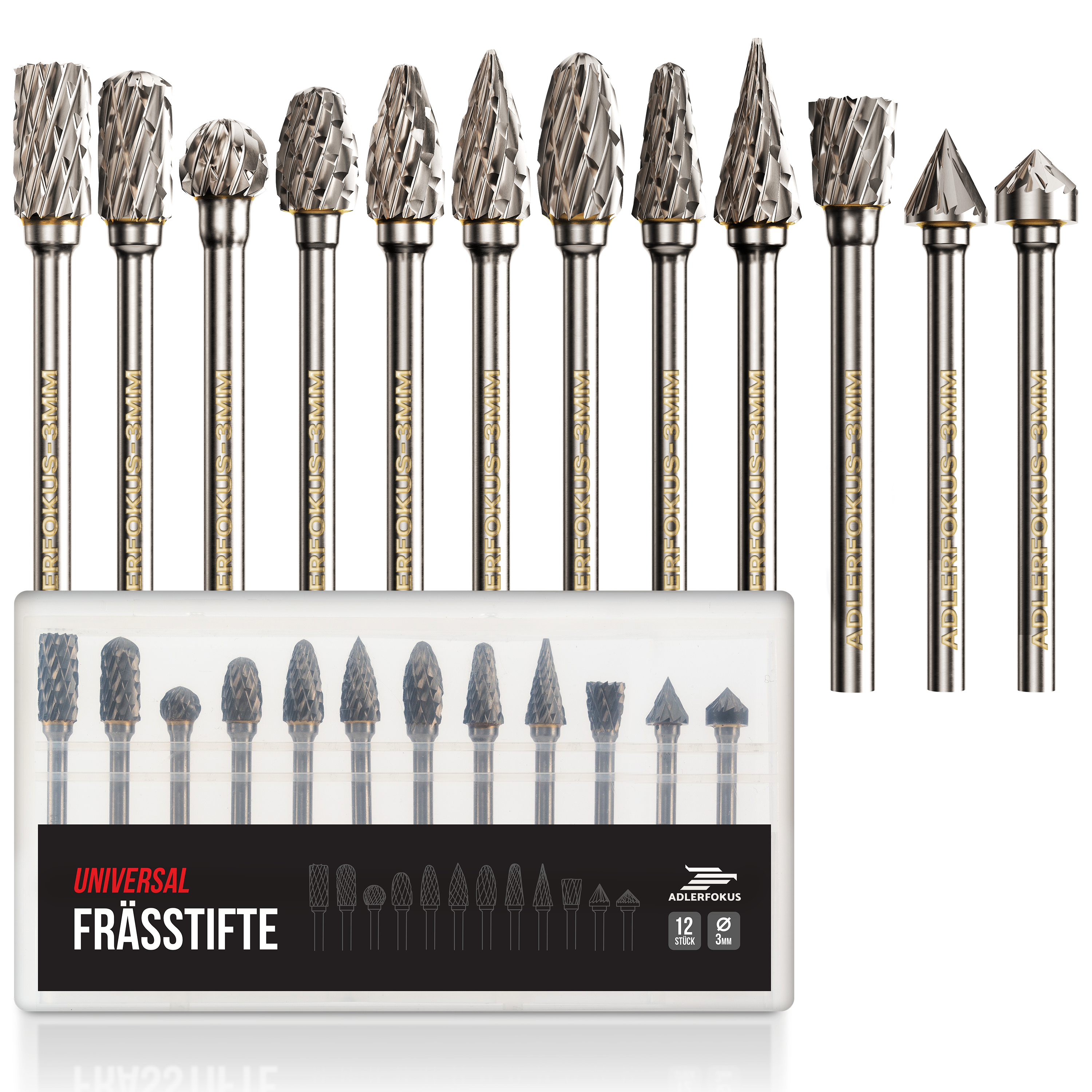Hartmetall Frässtifte Set (12 Stück) mit 6mm Kopf und 3mm Schaft
