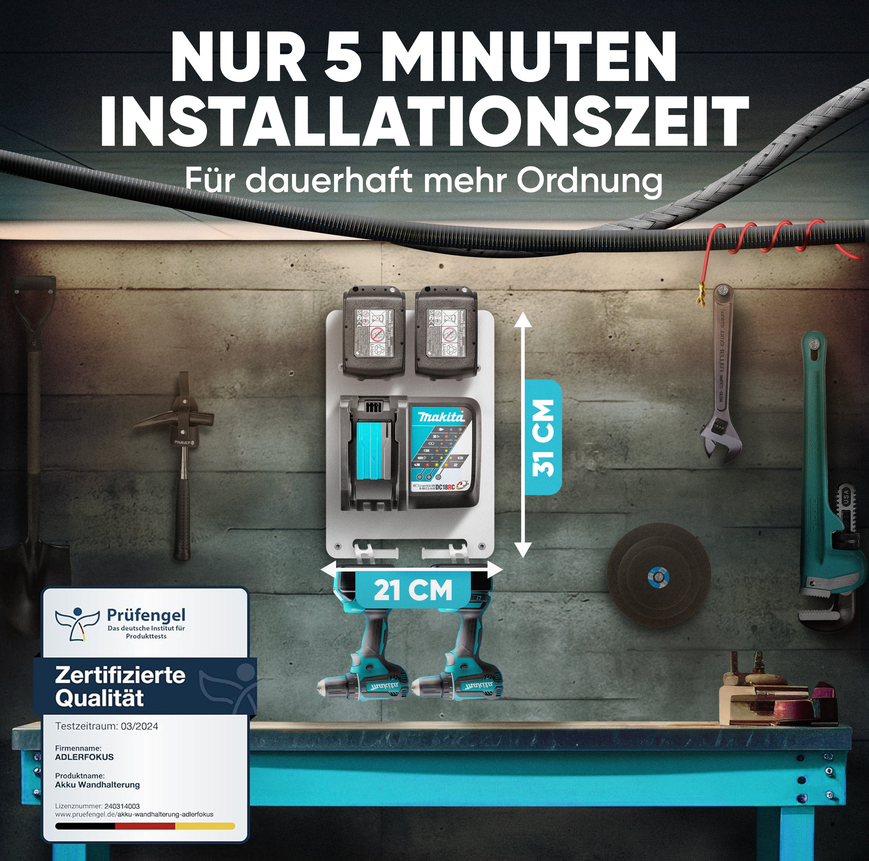Wandhalterung für Makita Akkus & Ladegeräte