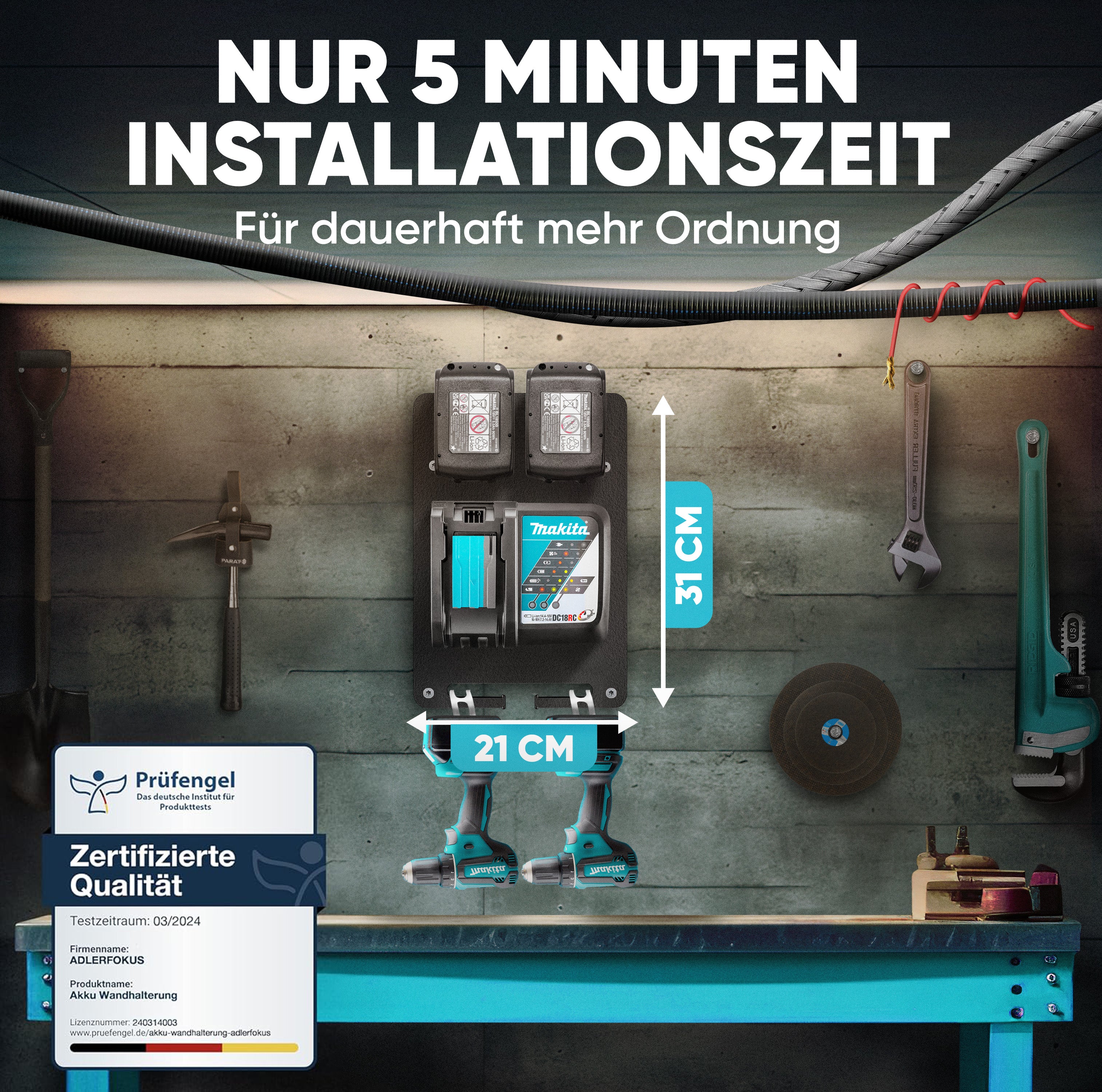 Wandhalterung für Makita Akkus & Ladegeräte
