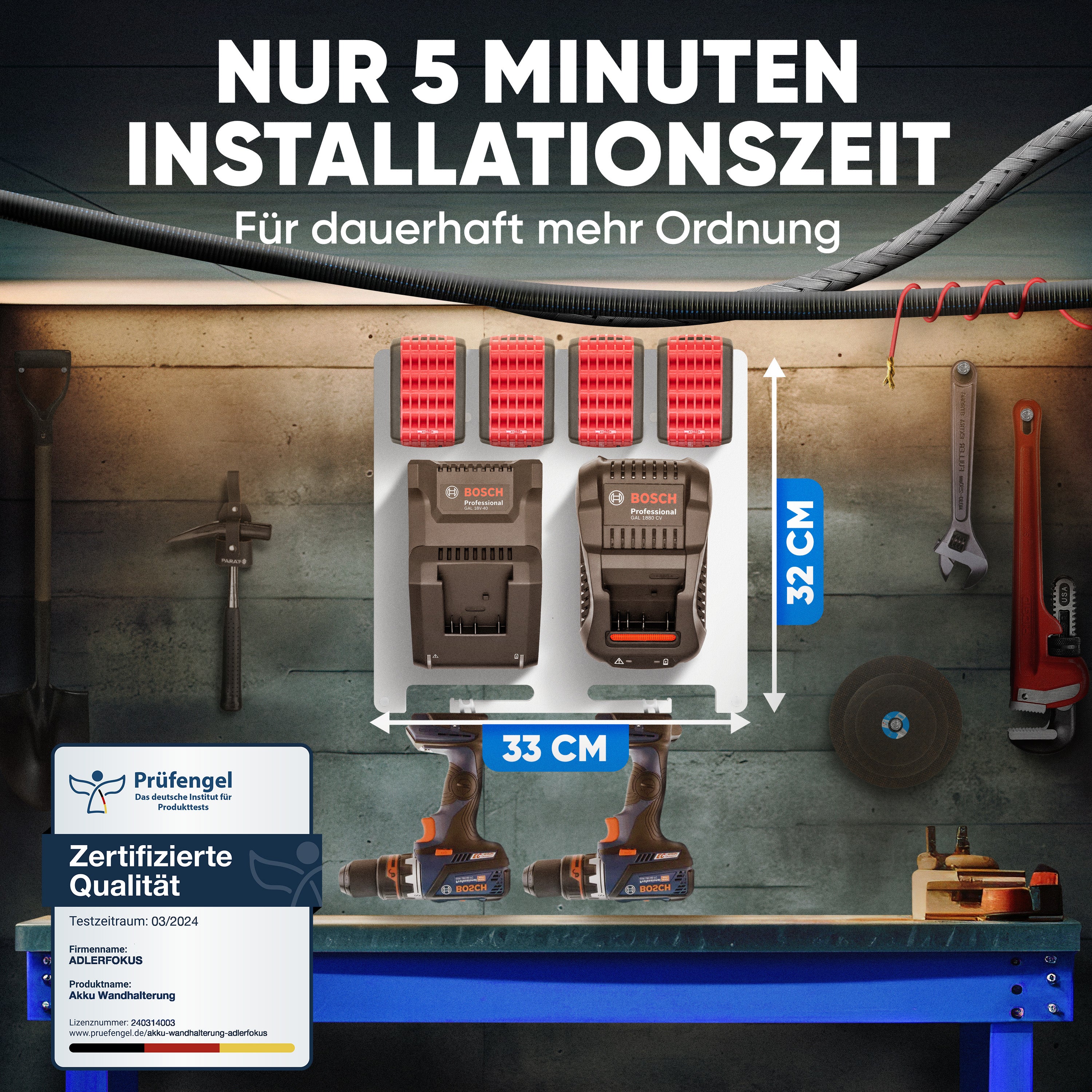 Wandhalterung für Bosch Professional Akkus & Ladegeräte