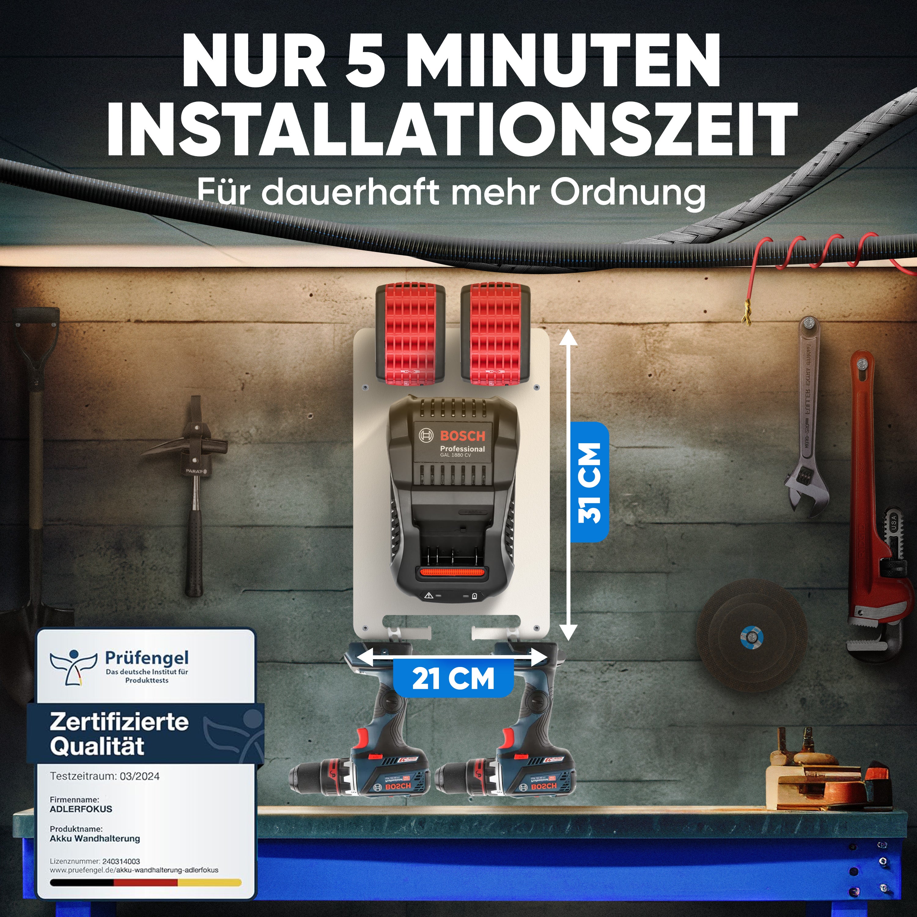 Wandhalterung für Bosch Professional Akkus & Ladegeräte