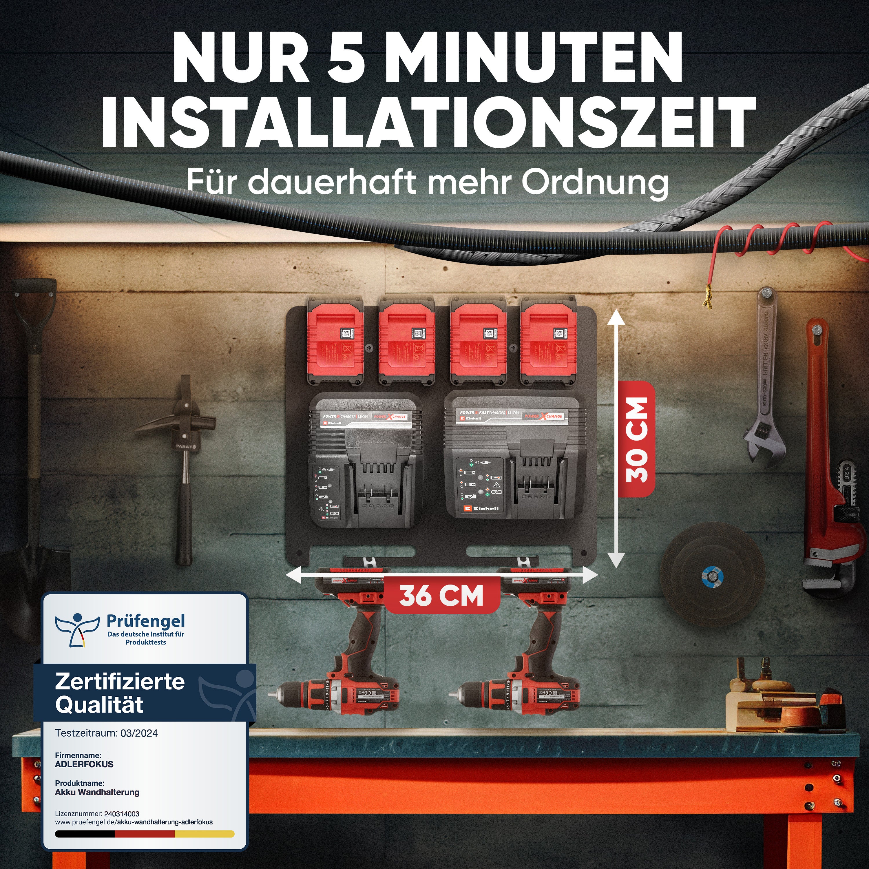 Wandhalterung für Einhell Akkus & Ladegeräte