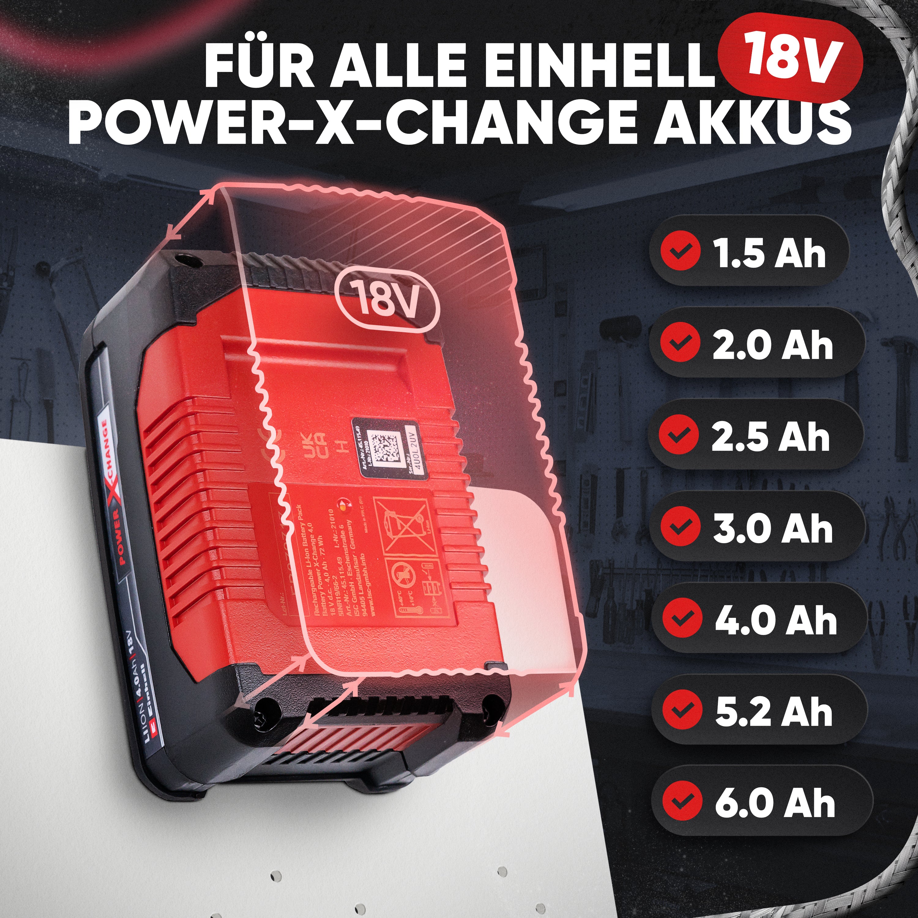 Wandhalterung für Einhell Akkus & Ladegeräte