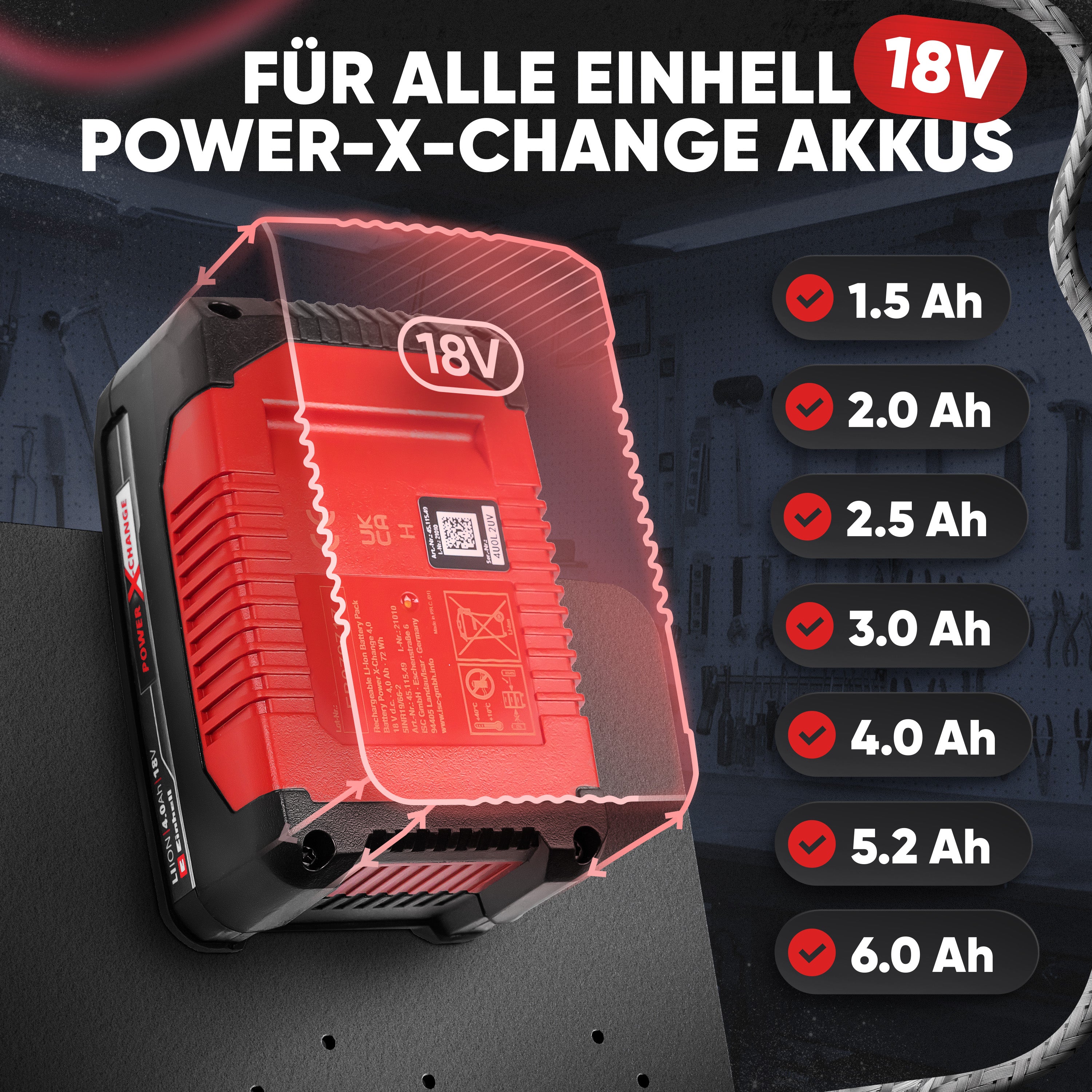Wandhalterung für Einhell Akkus & Ladegeräte
