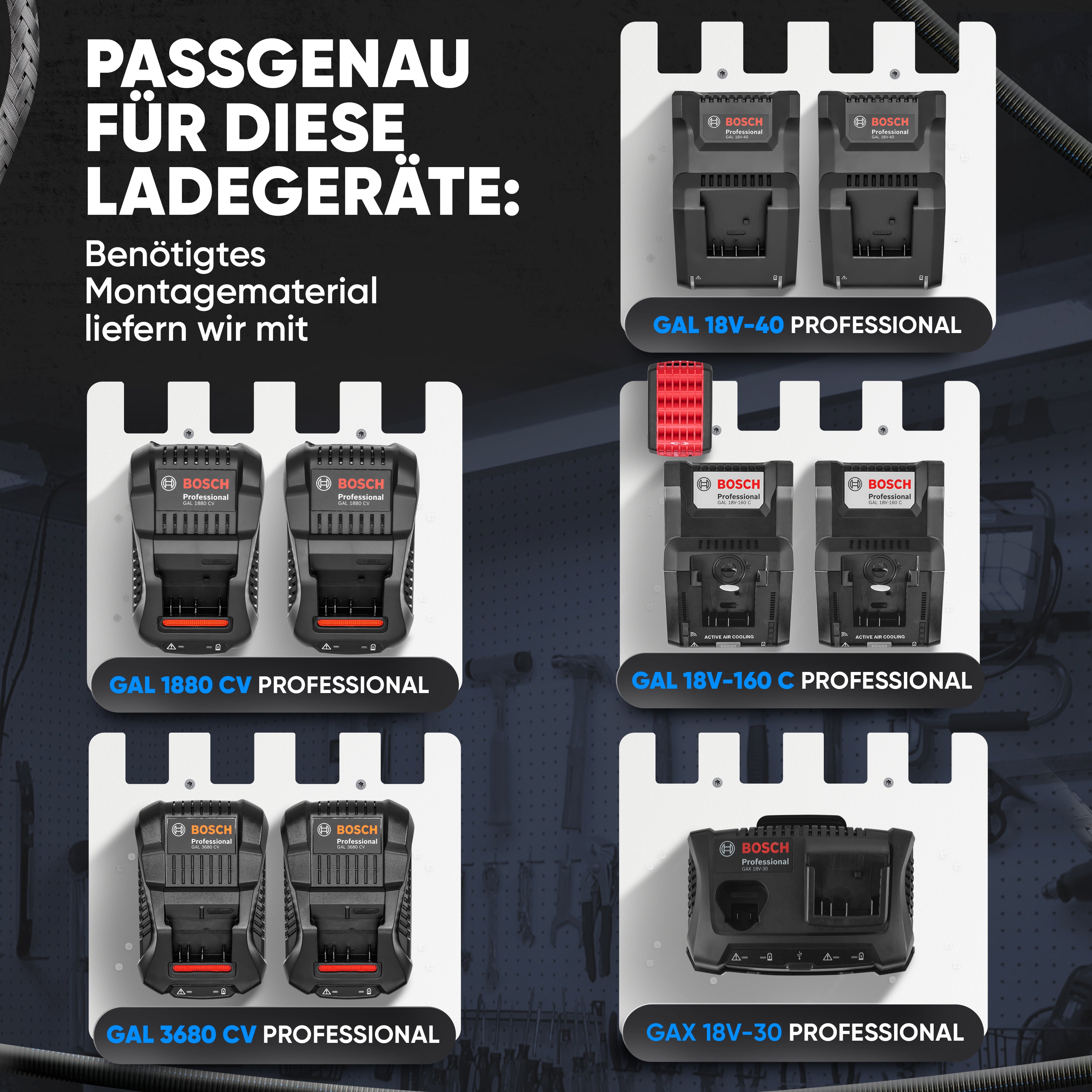 Wandhalterung für Bosch Professional Akkus & Ladegeräte