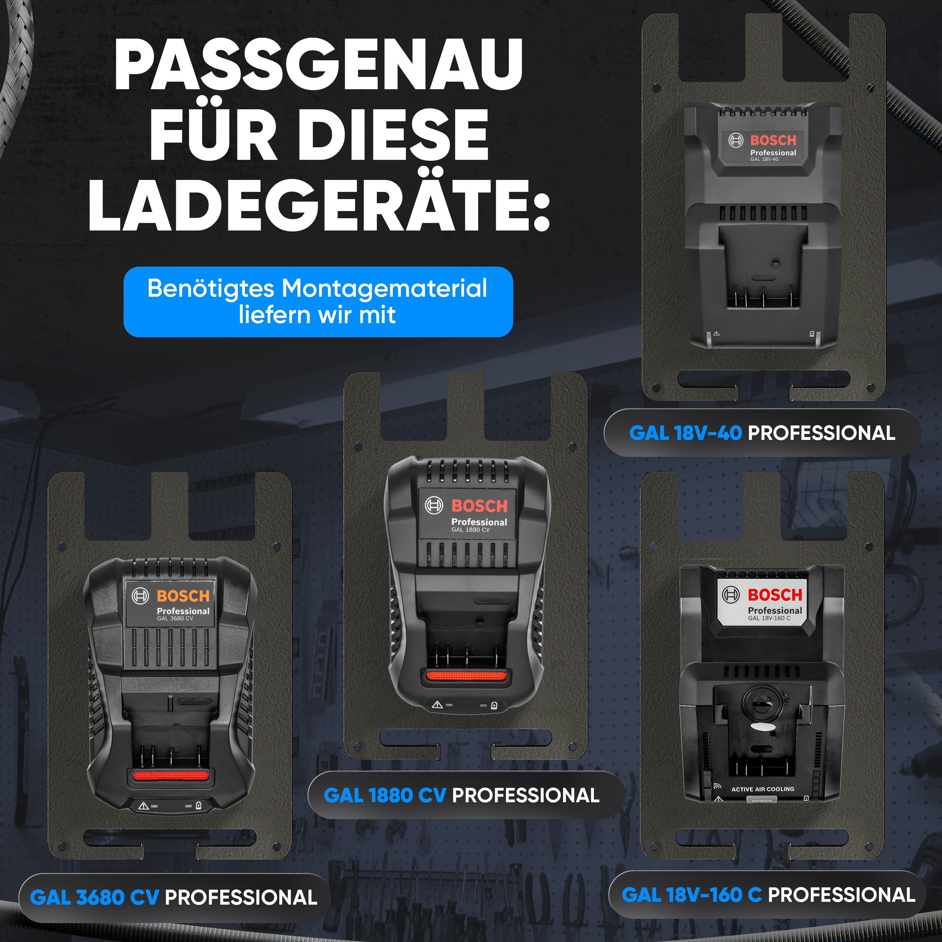 Wandhalterung für Bosch Professional Akkus & Ladegeräte