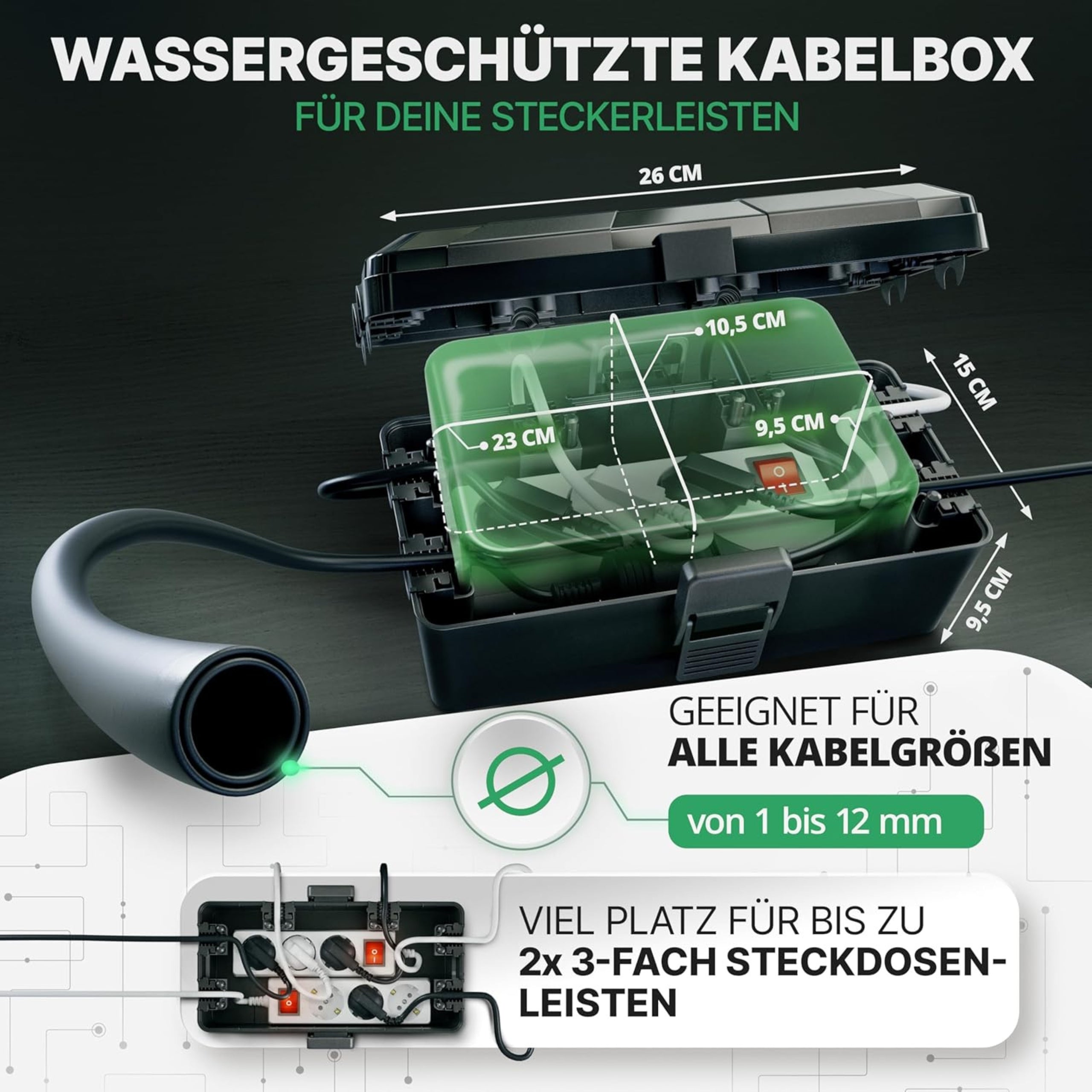 Wetterfeste Kabelbox (IP54) mit 6 Kabeleingängen
