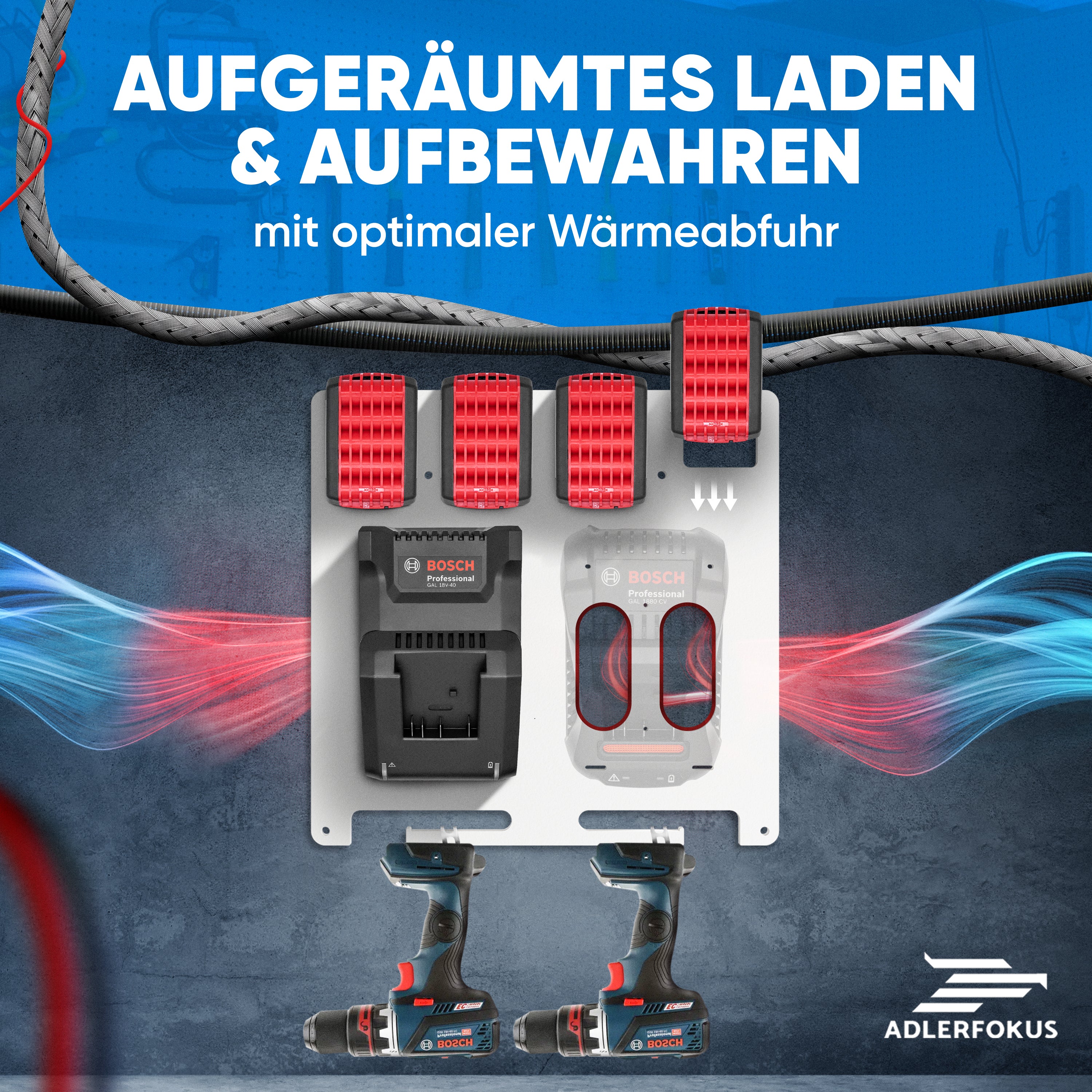 Wandhalterung für Bosch Professional Akkus & Ladegeräte
