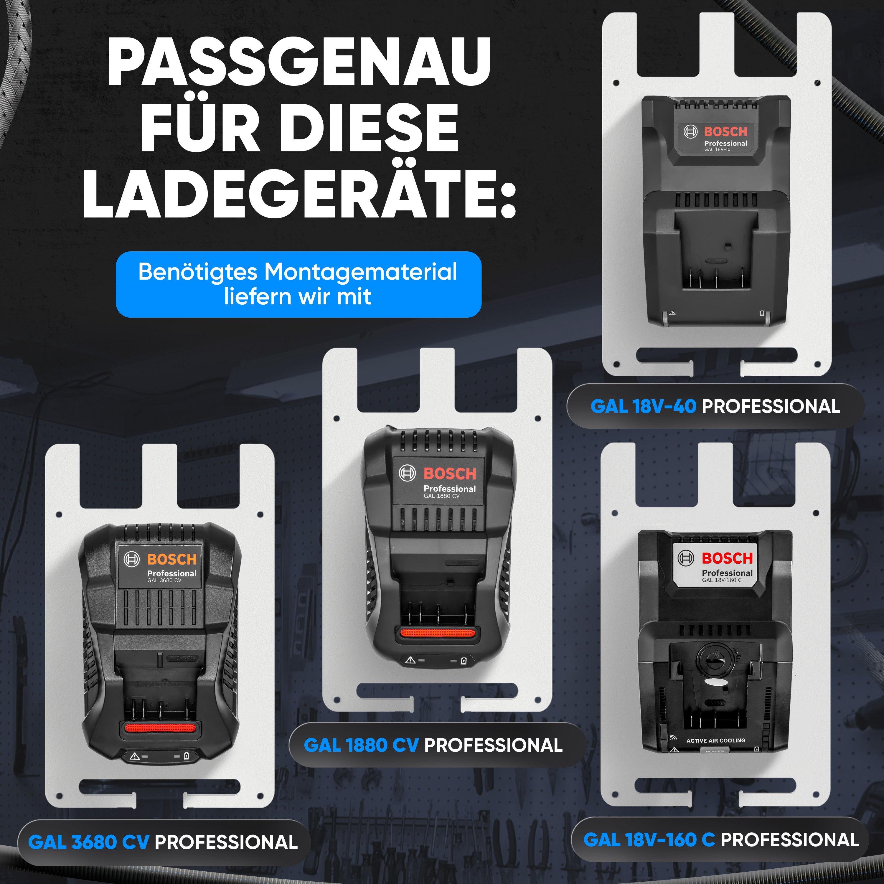 Wandhalterung für Bosch Professional Akkus & Ladegeräte