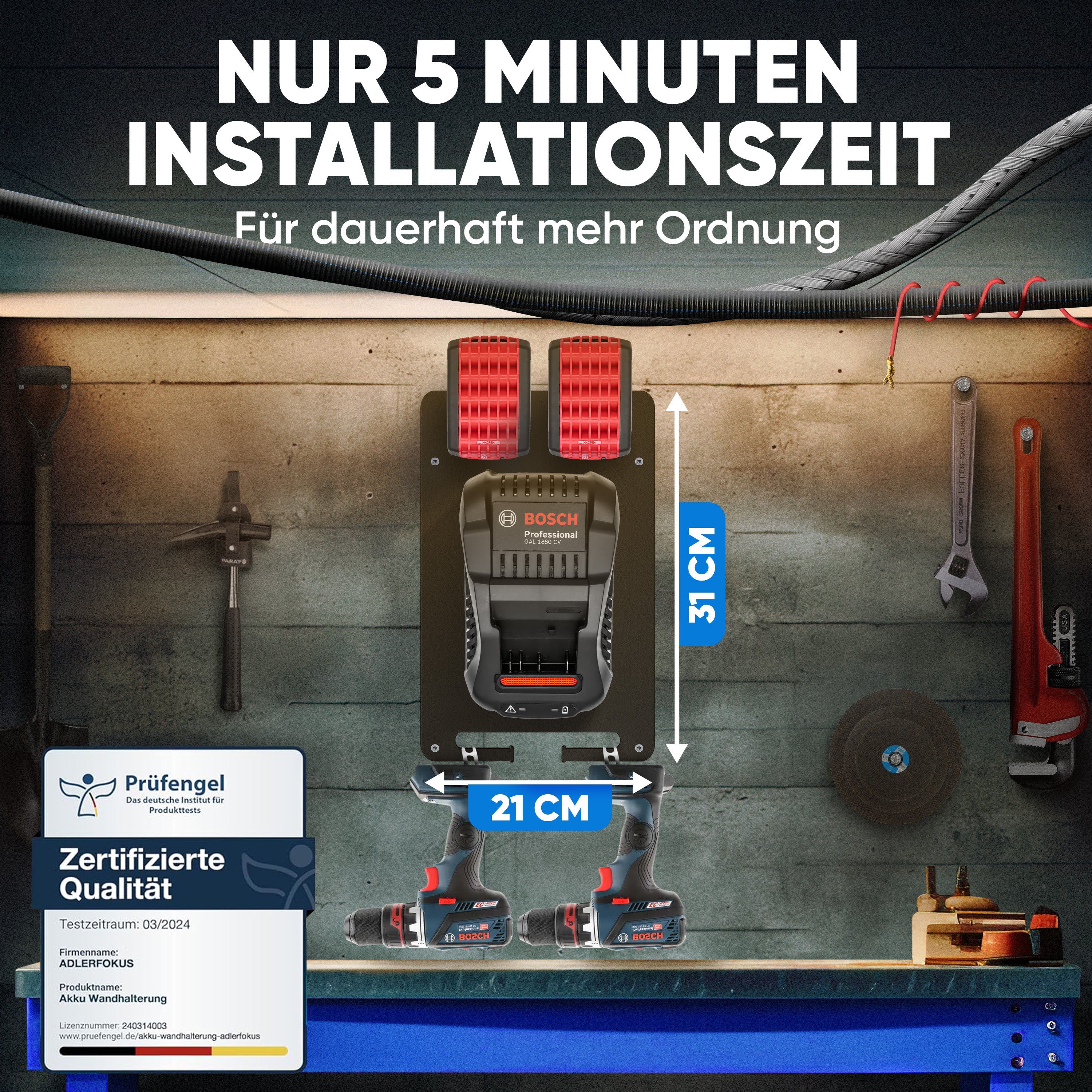 Wandhalterung für Bosch Professional Akkus & Ladegeräte