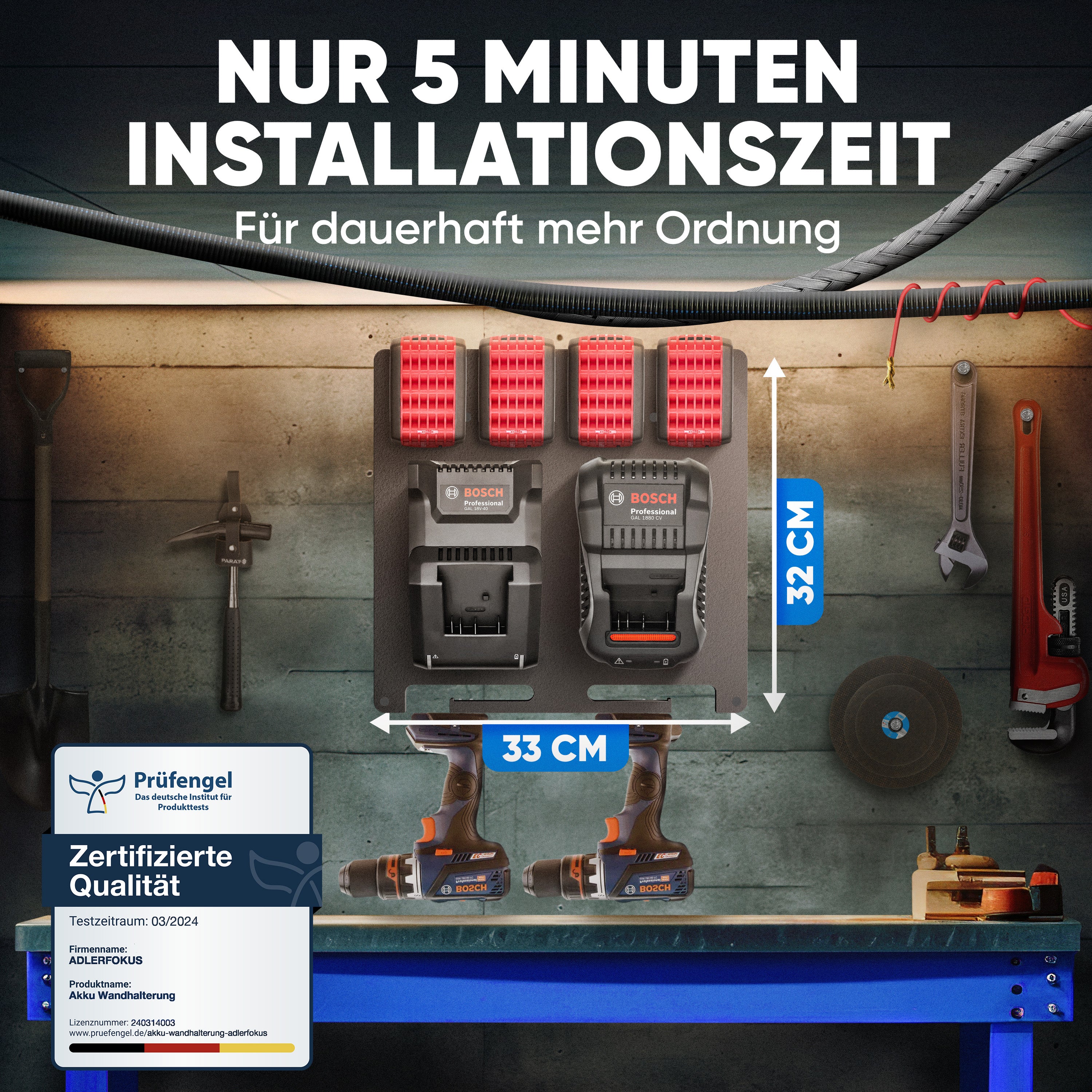 Wandhalterung für Bosch Professional Akkus & Ladegeräte