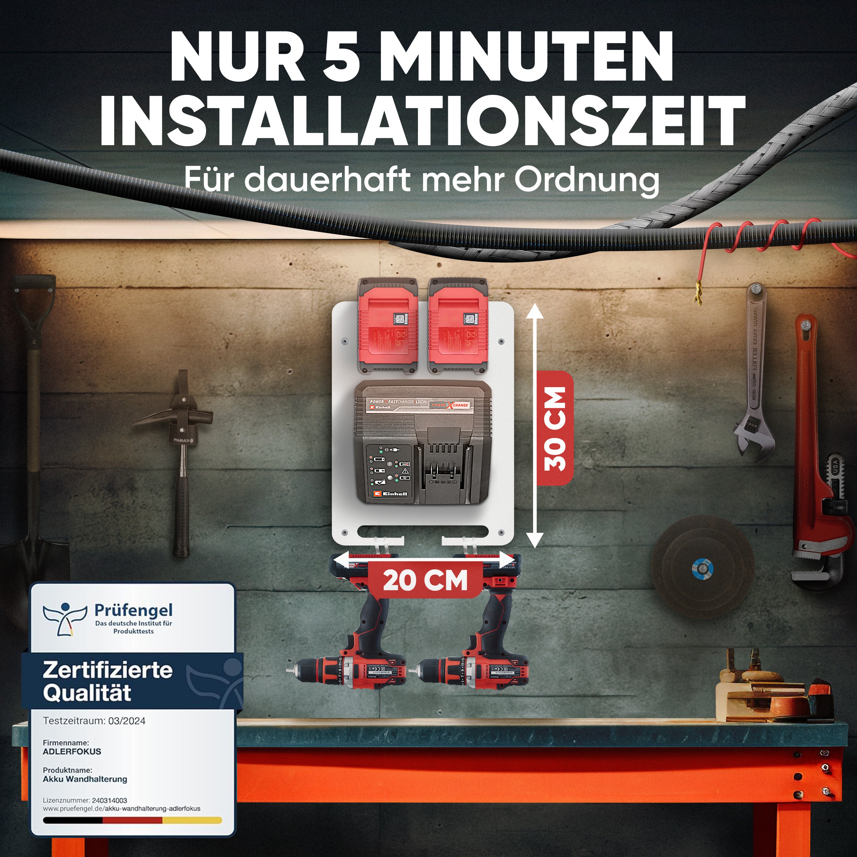 Wandhalterung für Einhell Akkus & Ladegeräte
