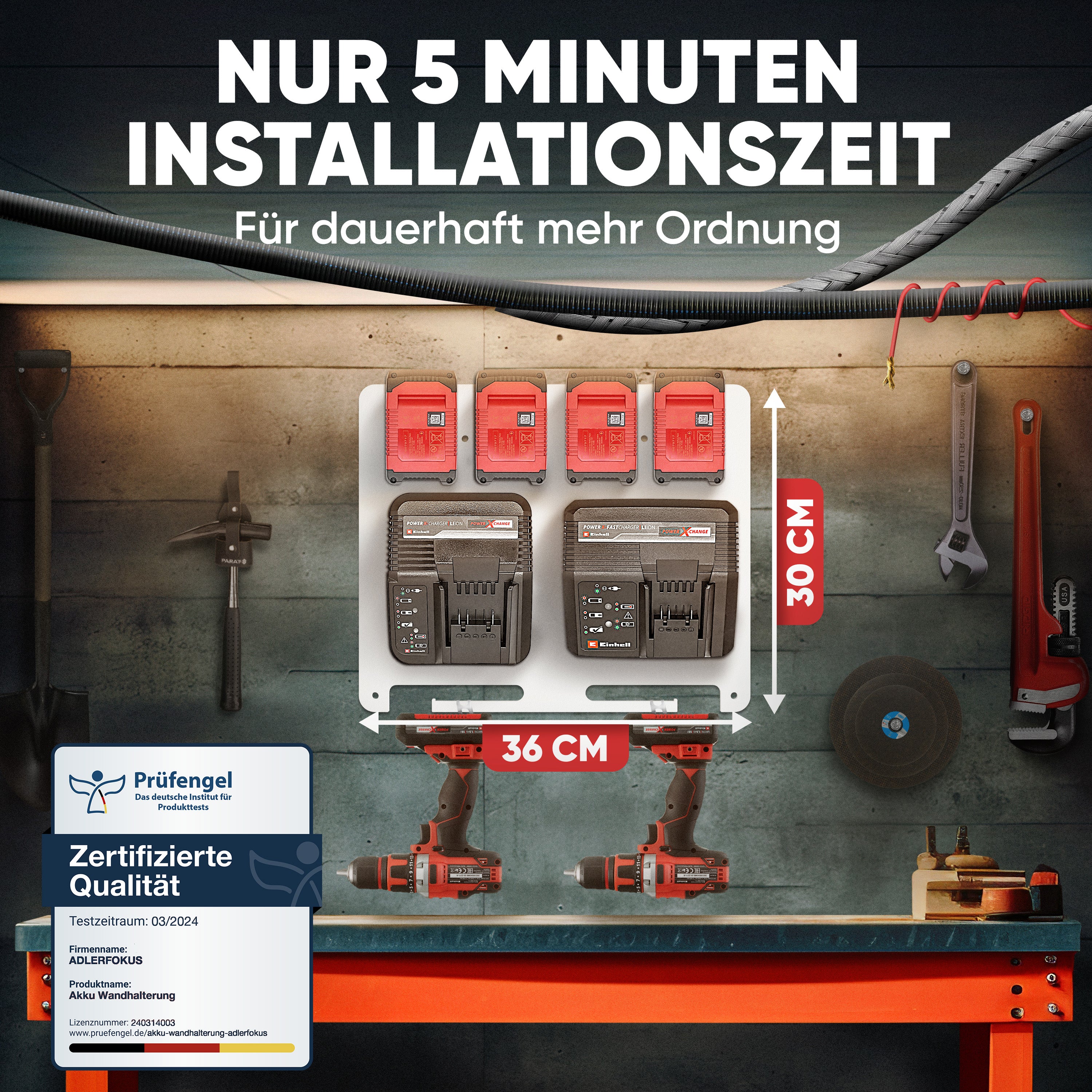Wandhalterung für Einhell Akkus & Ladegeräte